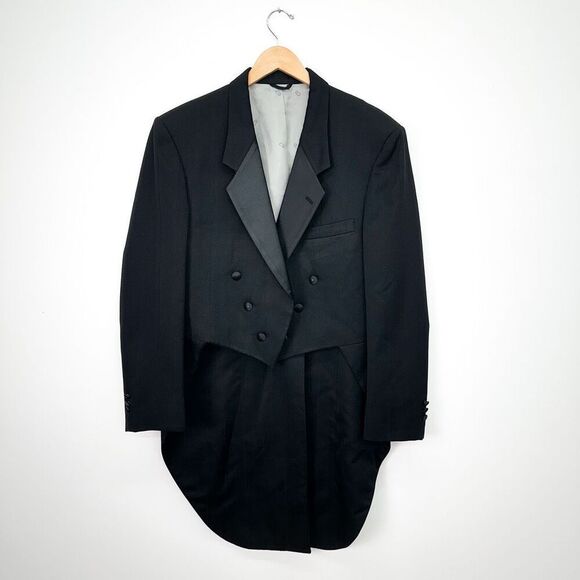 Christian Dior Vintage Men’s Black Stripe Satin Lapel Covered Button Tailcoat